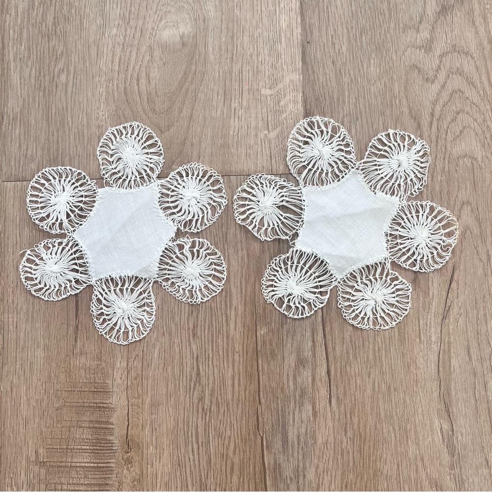 2 PCs Vintage Lace - Doily‎ , Coaster - Teneriff Lace edging Handmade 5.5”